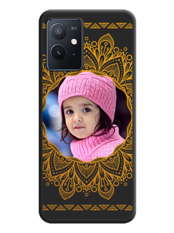 Custom Round Image with Floral Design on Photo on Space Black Soft Matte Mobile Cover - iQOO Z6 5G