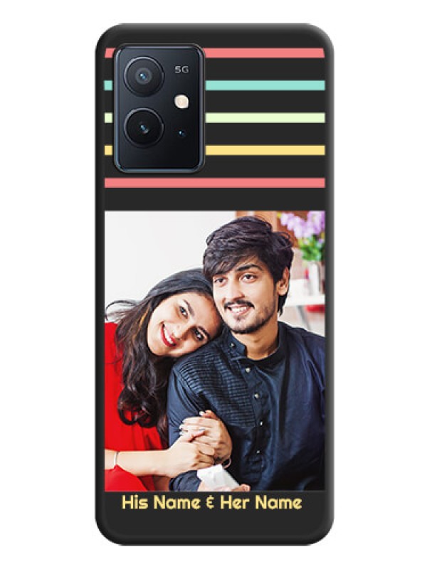 Custom Color Stripes with Photo and Text on Photo on Space Black Soft Matte Mobile Case - iQOO Z6 5G