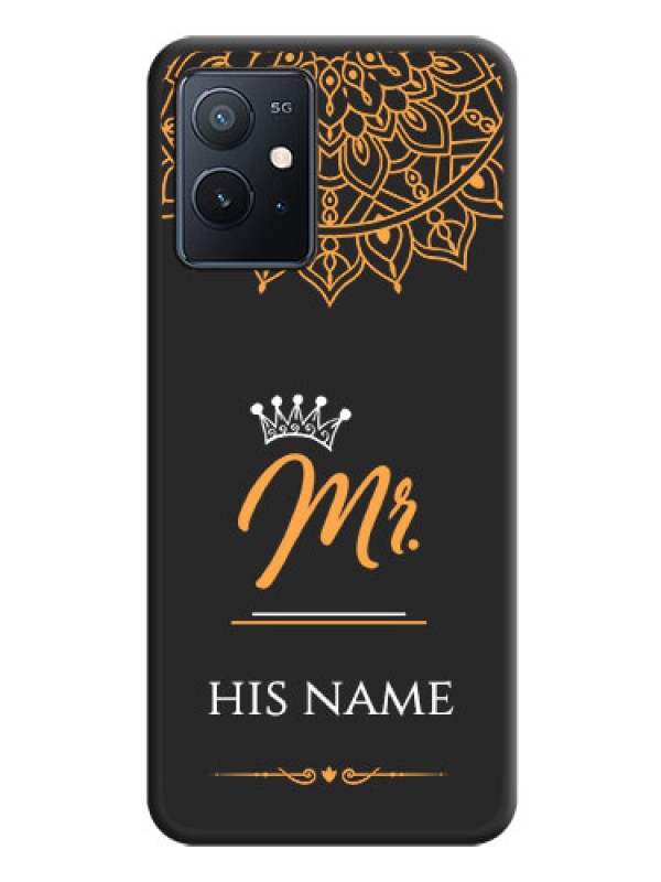 Custom Mr Name with Floral Design  on Personalised Space Black Soft Matte Cases - iQOO Z6 5G