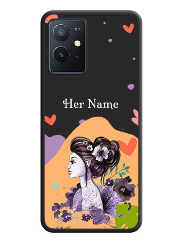 Custom Namecase For Her With Fancy Lady Image On Space Black Personalized Soft Matte Phone Covers -Iqoo Z6 5G