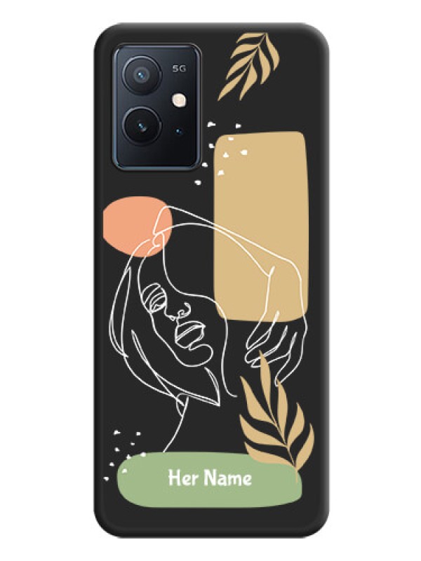 Custom Custom Text With Line Art Of Women & Leaves Design On Space Black Personalized Soft Matte Phone Covers -Iqoo Z6 5G