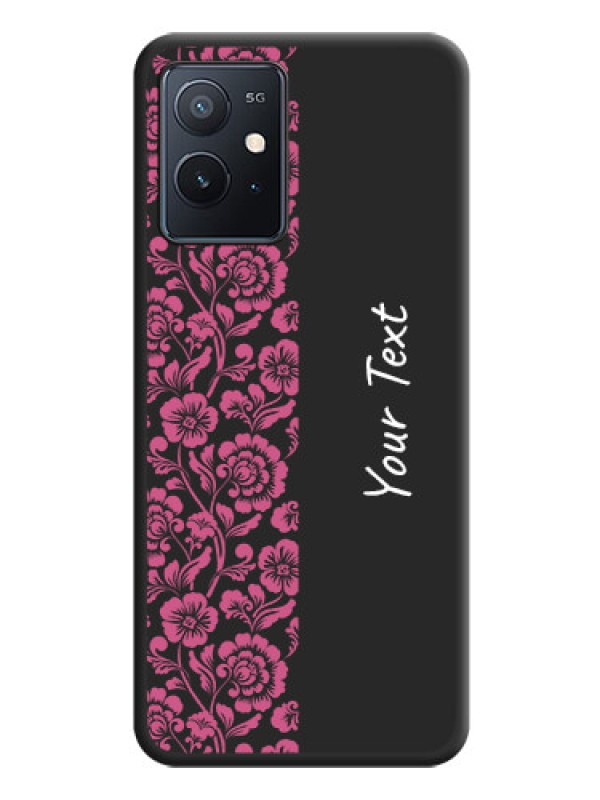 Custom Pink Floral Pattern Design With Custom Text On Space Black Personalized Soft Matte Phone Covers -Iqoo Z6 5G