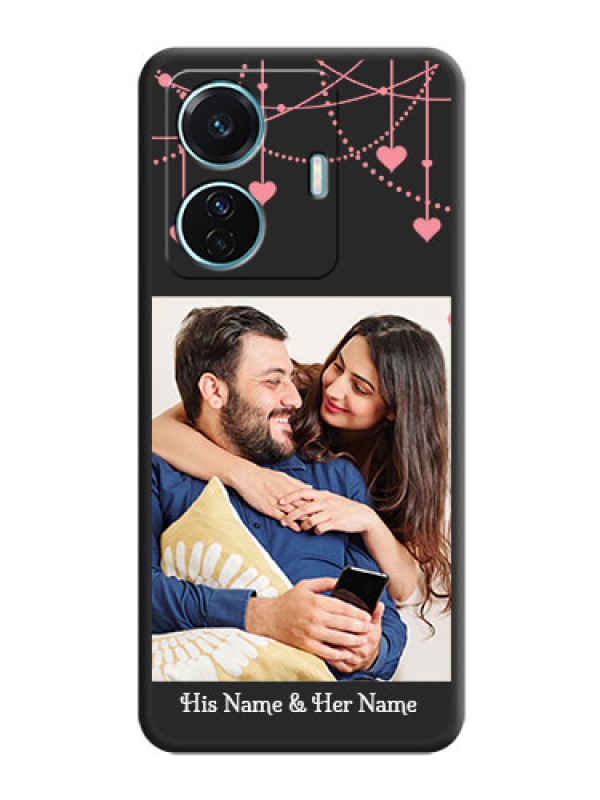 Custom Pink Love Hangings with Text on Space Black Custom Soft Matte Back Cover - iQOO Z6 Pro 5G