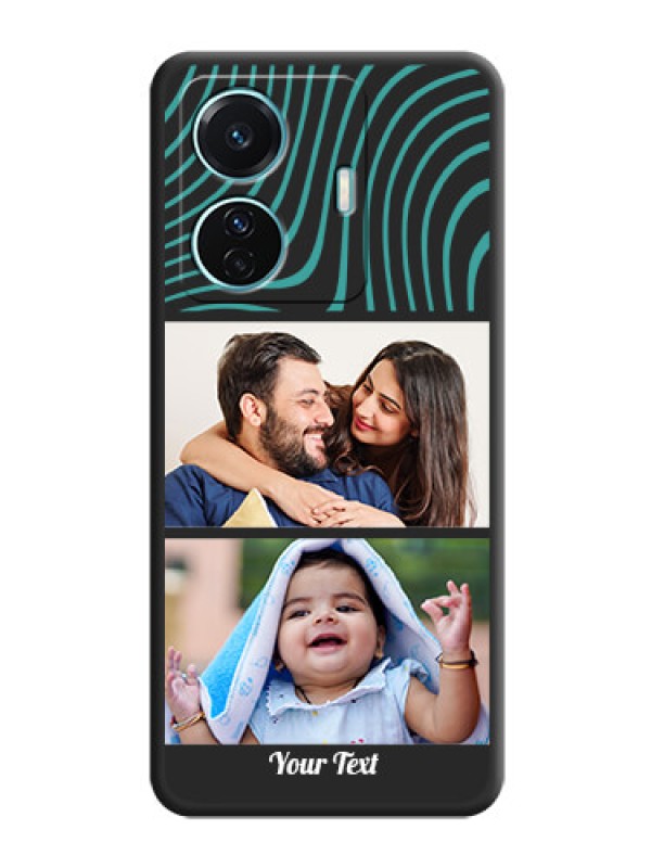 Custom Wave Pattern with 2 Image Holder on Space Black Personalized Soft Matte Phone Covers - iQOO Z6 Pro 5G
