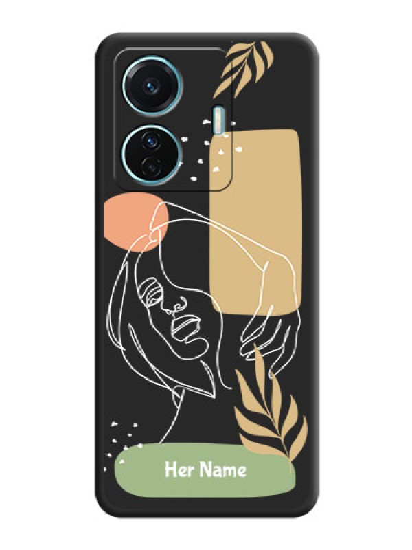 Custom Custom Text With Line Art Of Women & Leaves Design On Space Black Personalized Soft Matte Phone Covers -Iqoo Z6 Pro 5G