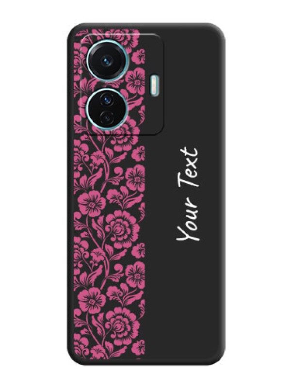 Custom Pink Floral Pattern Design With Custom Text On Space Black Personalized Soft Matte Phone Covers -Iqoo Z6 Pro 5G