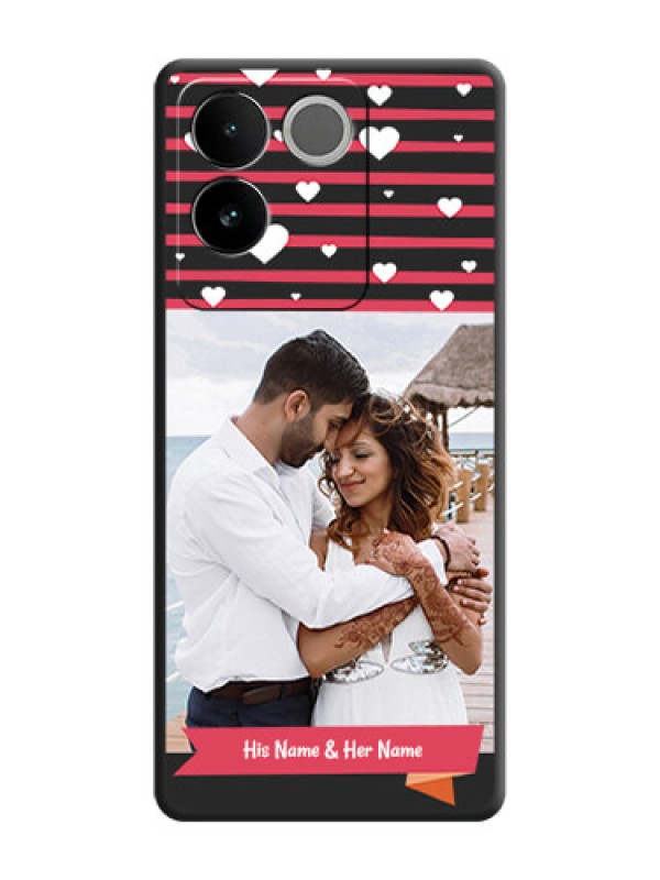 Custom White Color Love Symbols with Pink Lines Pattern on Space Black Custom Soft Matte Phone Cases - iQOO Z7 Pro 5G