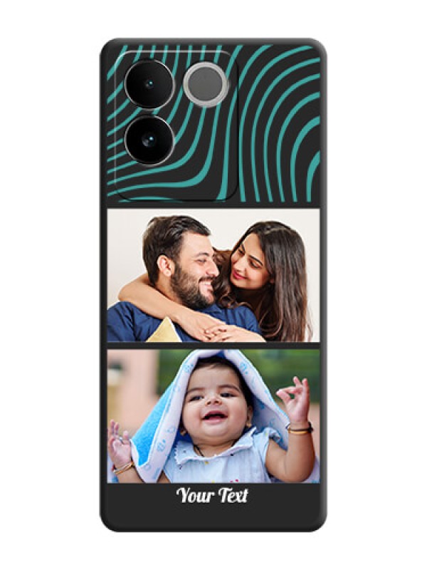 Custom Wave Pattern with 2 Image Holder on Space Black Personalized Soft Matte Phone Covers - iQOO Z7 Pro 5G