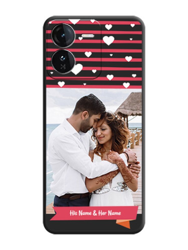 Custom White Color Love Symbols with Pink Lines Pattern On Space Black Custom Soft Matte Mobile Back Cover - iQOO Z9 5G