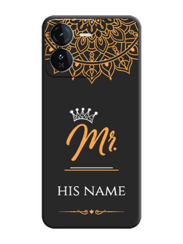 Custom Mr Name with Floral Design On Space Black Custom Soft Matte Mobile Back Cover - iQOO Z9 5G