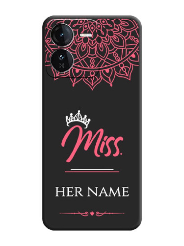 Custom Mrs Name with Floral Design On Space Black Custom Soft Matte Mobile Back Cover - iQOO Z9 5G