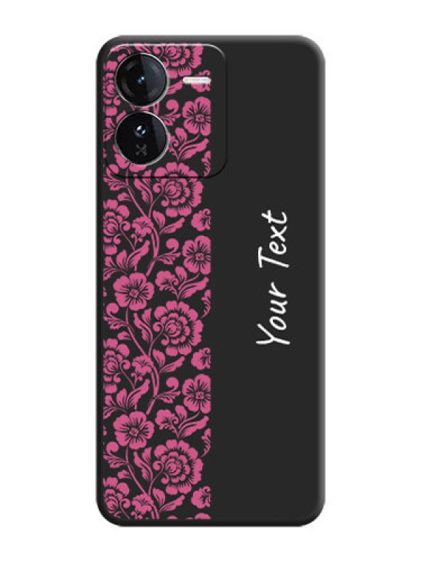 Custom Pink Floral Pattern Design With Custom Text On Space Black Custom Soft Matte Mobile Back Cover - iQOO Z9 5G