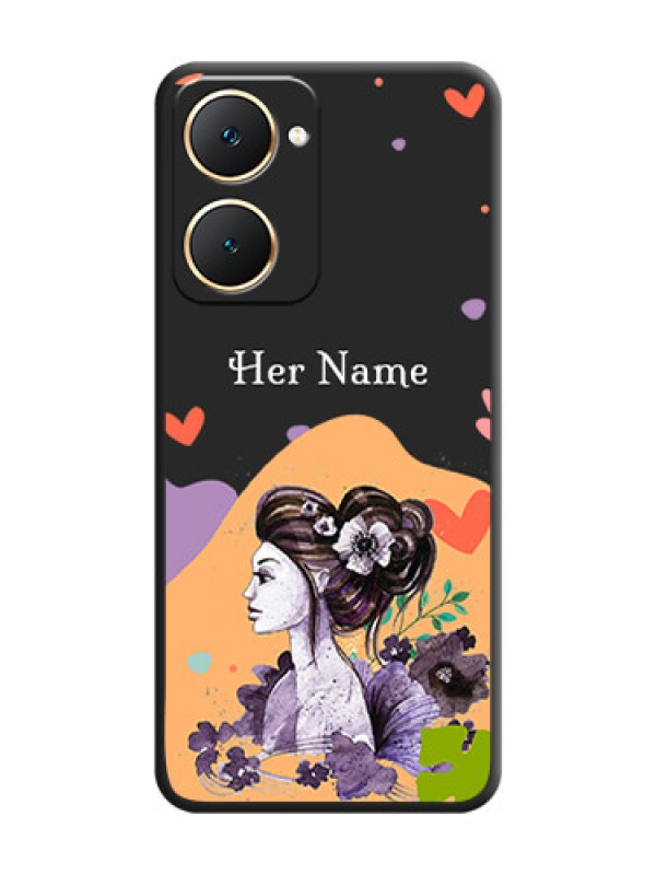 Custom Namecase For Her With Fancy Lady Image On Space Black Custom Soft Matte Mobile Back Cover - iQOO Z9 Lite 5G