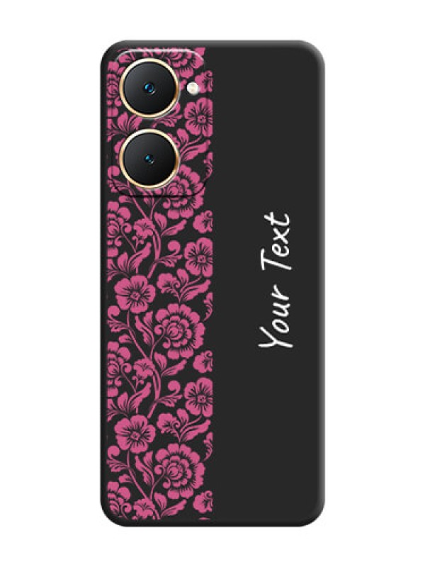 Custom Pink Floral Pattern Design With Custom Text On Space Black Custom Soft Matte Mobile Back Cover - iQOO Z9 Lite 5G