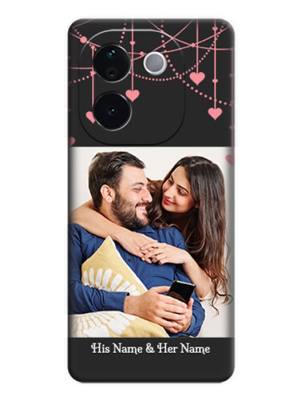 Custom Pink Love Hangings with Text On Space Black Custom Soft Matte Mobile Back Cover - iQOO Z9s Pro 5G