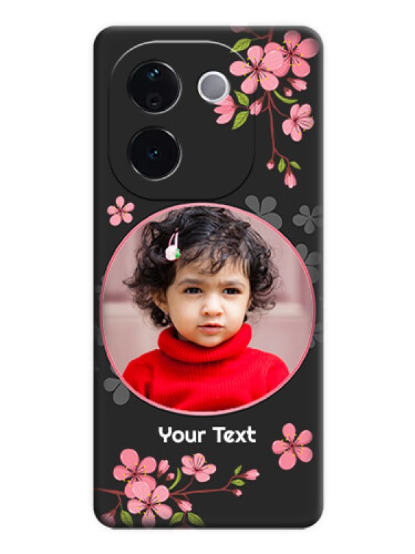 Custom Round Image with Pink Color Floral Design on Photo On Space Black Custom Soft Matte Mobile Back Cover - iQOO Z9s Pro 5G