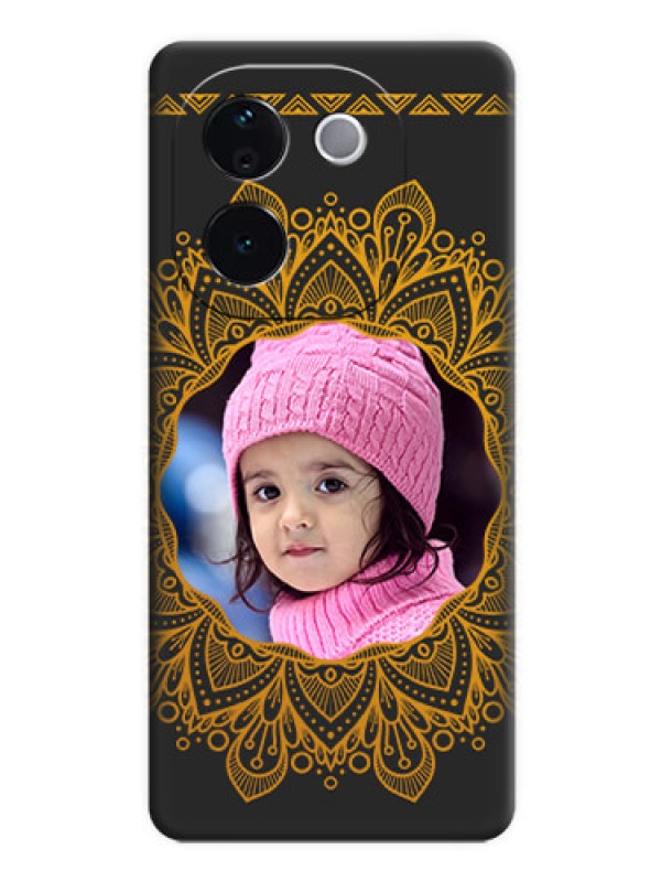 Custom Round Image with Floral Design On Space Black Custom Soft Matte Mobile Back Cover - iQOO Z9s Pro 5G