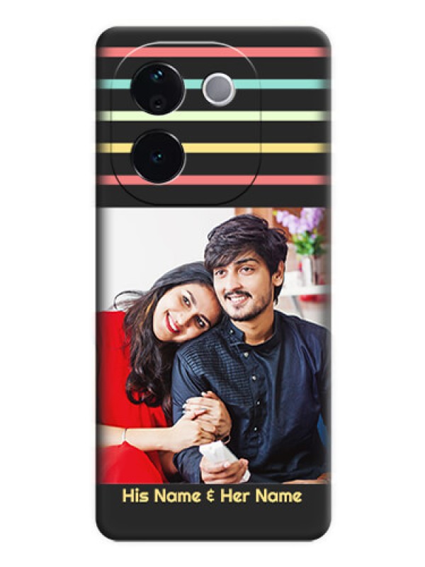 Custom Color Stripes with Photo and Text on Photo On Space Black Custom Soft Matte Mobile Back Cover - iQOO Z9s Pro 5G