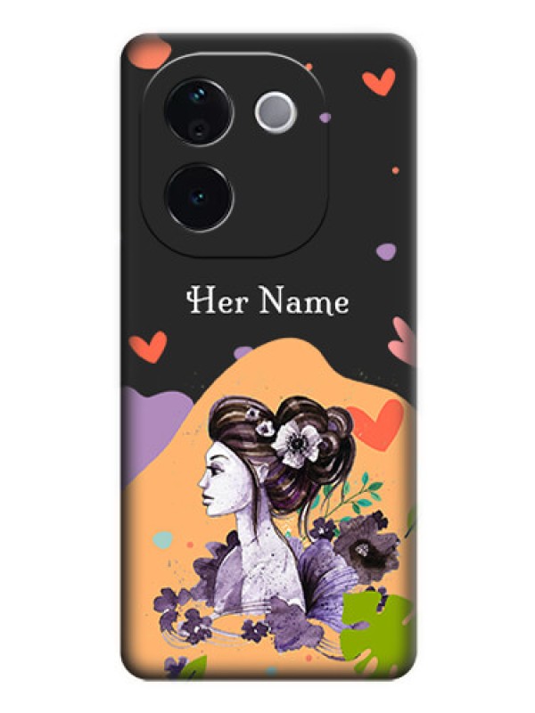 Custom Namecase For Her With Fancy Lady Image On Space Black Custom Soft Matte Mobile Back Cover - iQOO Z9s Pro 5G