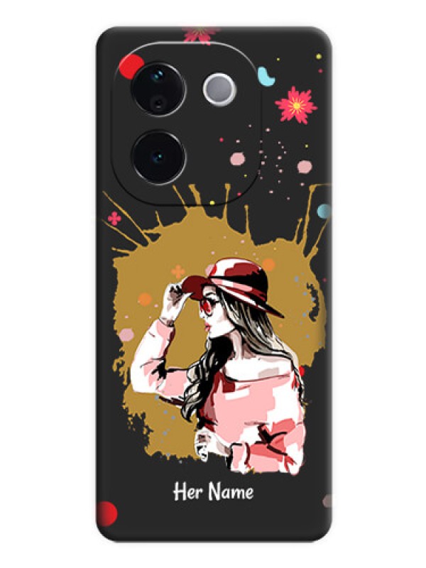 Custom Mordern Lady With Color Splash Background With Custom Text On Space Black Custom Soft Matte Mobile Back Cover - iQOO Z9s Pro 5G