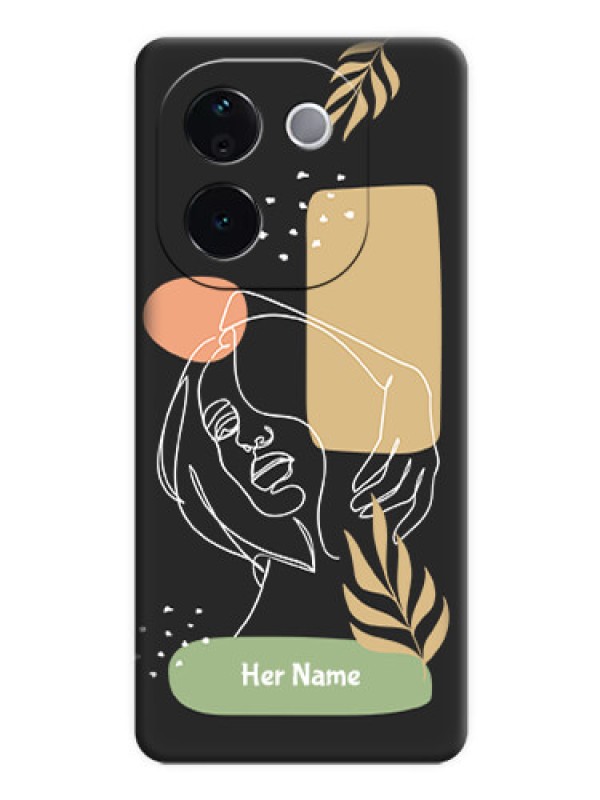 Custom Custom Text With Line Art Of Women & Leaves Design On Space Black Custom Soft Matte Mobile Back Cover - iQOO Z9s Pro 5G