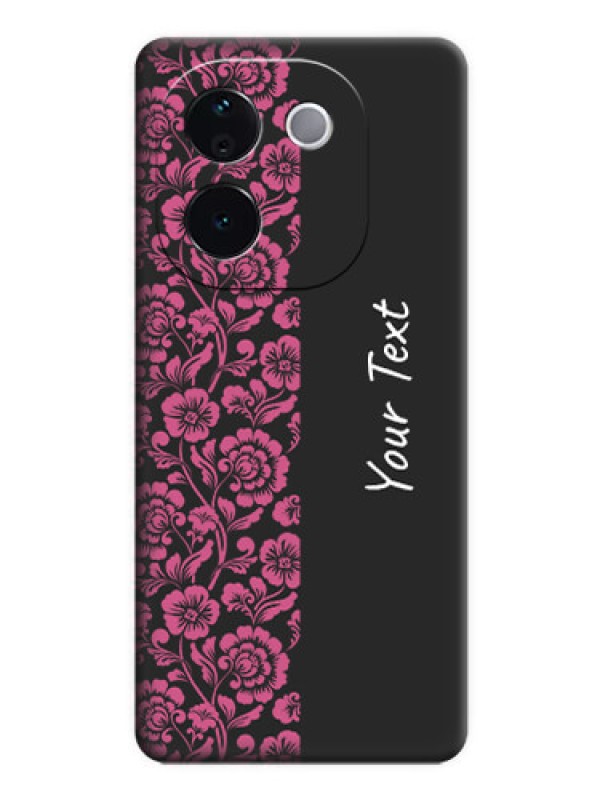 Custom Pink Floral Pattern Design With Custom Text On Space Black Custom Soft Matte Mobile Back Cover - iQOO Z9s Pro 5G