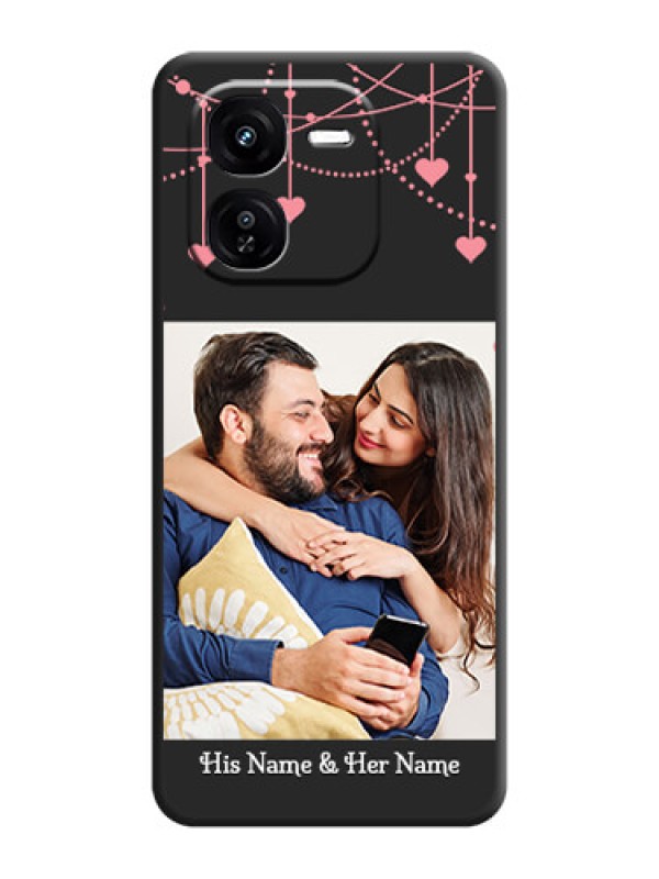 Custom Pink Love Hangings with Text On Space Black Custom Soft Matte Mobile Back Cover - iQOO Z9X 5G