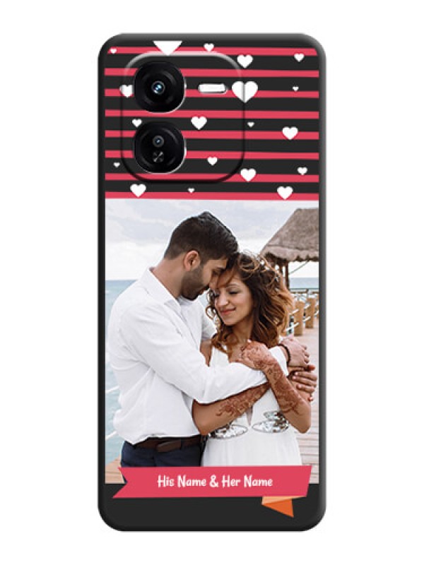 Custom White Color Love Symbols with Pink Lines Pattern On Space Black Custom Soft Matte Mobile Back Cover - iQOO Z9X 5G