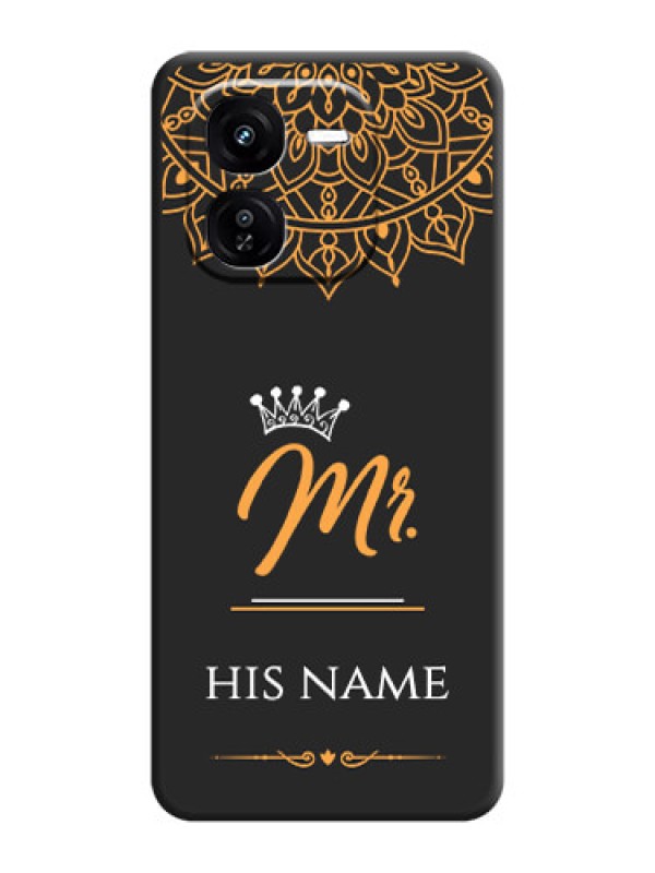 Custom Mr Name with Floral Design On Space Black Custom Soft Matte Mobile Back Cover - iQOO Z9X 5G