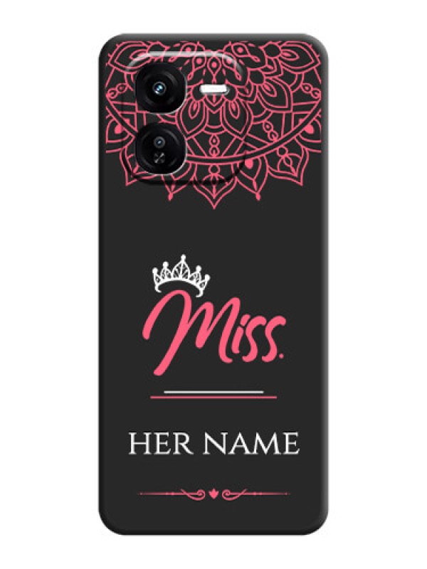 Custom Mrs Name with Floral Design On Space Black Custom Soft Matte Mobile Back Cover - iQOO Z9X 5G