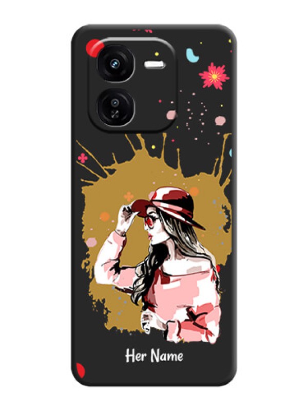 Custom Mordern Lady With Color Splash Background With Custom Text On Space Black Custom Soft Matte Mobile Back Cover - iQOO Z9X 5G