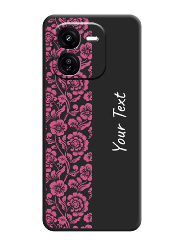 Custom Pink Floral Pattern Design With Custom Text On Space Black Custom Soft Matte Mobile Back Cover - iQOO Z9X 5G