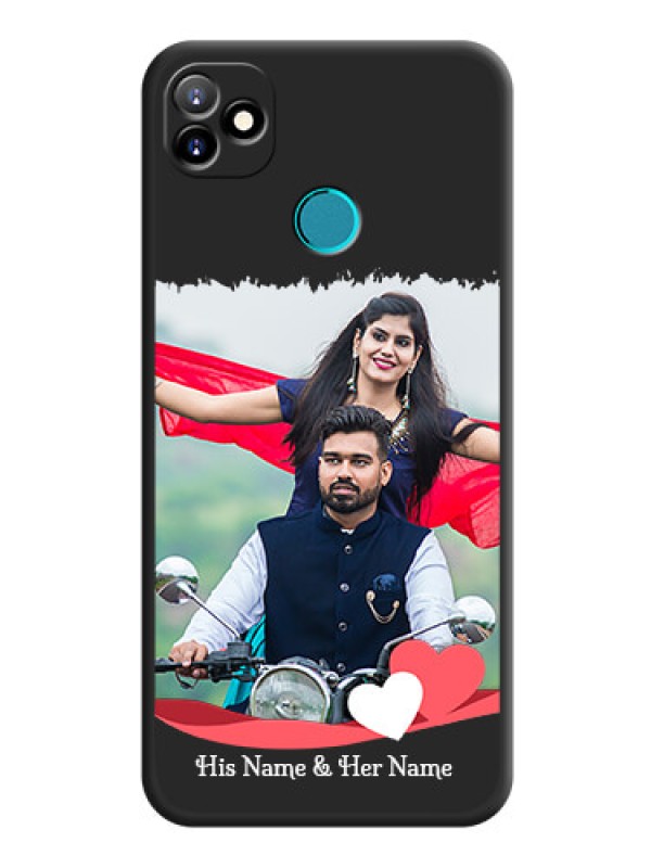 Custom Pin Color Love Shaped Ribbon Design with Text on Space Black Custom Soft Matte Phone Back Cover - Itel Vision 1