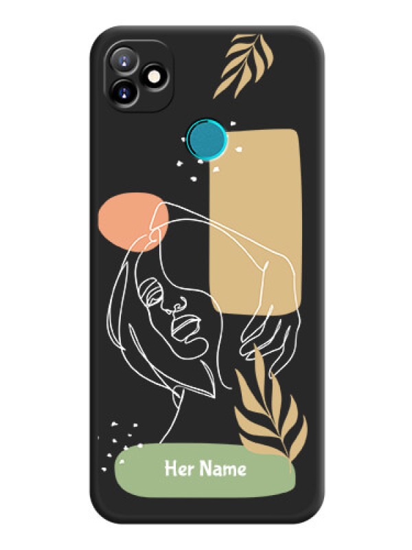 Custom Custom Text With Line Art Of Women & Leaves Design On Space Black Personalized Soft Matte Phone Covers -Itel Vision 1