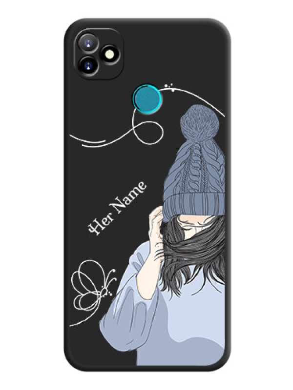 Custom Girl With Blue Winter Outfiit Custom Text Design On Space Black Personalized Soft Matte Phone Covers -Itel Vision 1