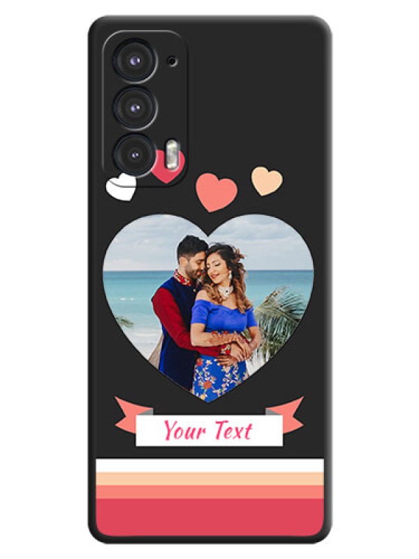 Custom Love Shaped Photo with Colorful Stripes on Personalised Space Black Soft Matte Cases - Motorola Edge 20 5G