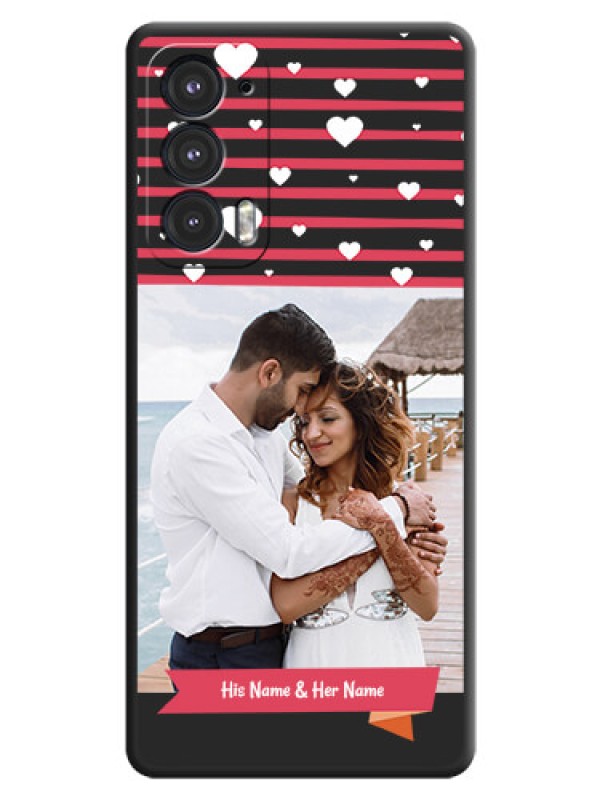 Custom White Color Love Symbols with Pink Lines Pattern on Space Black Custom Soft Matte Phone Cases - Motorola Edge 20 5G
