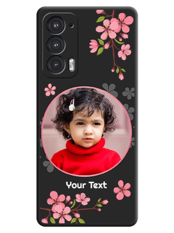 Custom Round Image with Pink Color Floral Design on Photo on Space Black Soft Matte Back Cover - Motorola Edge 20 5G