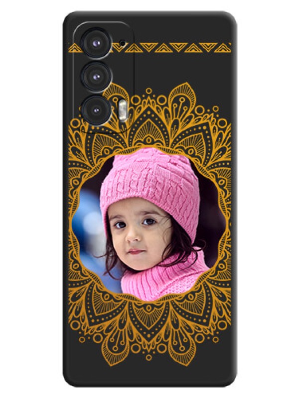 Custom Round Image with Floral Design on Photo on Space Black Soft Matte Mobile Cover - Motorola Edge 20 5G