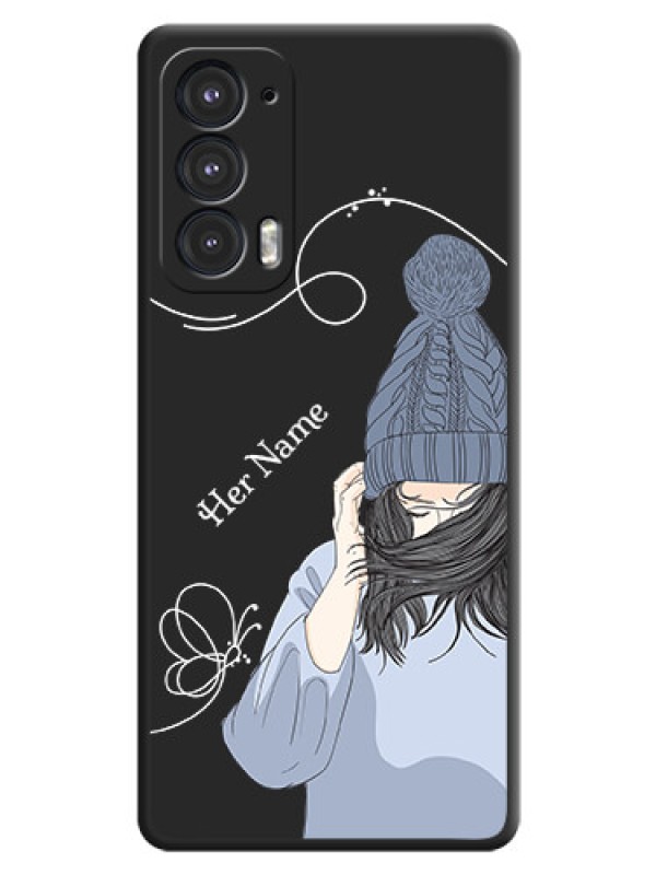 Custom Girl With Blue Winter Outfiit Custom Text Design On Space Black Personalized Soft Matte Phone Covers -Motorola Edge 20