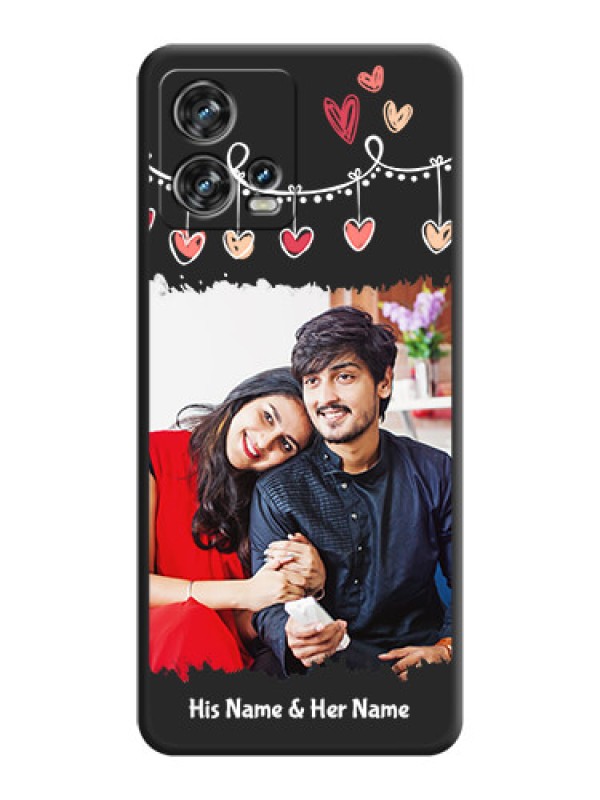 Custom Pink Love Hangings with Name on Space Black Custom Soft Matte Phone Cases - Motorola Edge 30 Fusion