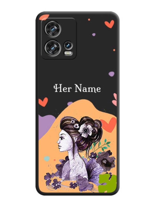 Custom Namecase For Her With Fancy Lady Image On Space Black Personalized Soft Matte Phone Covers -Motorola Edge 30 Fusion