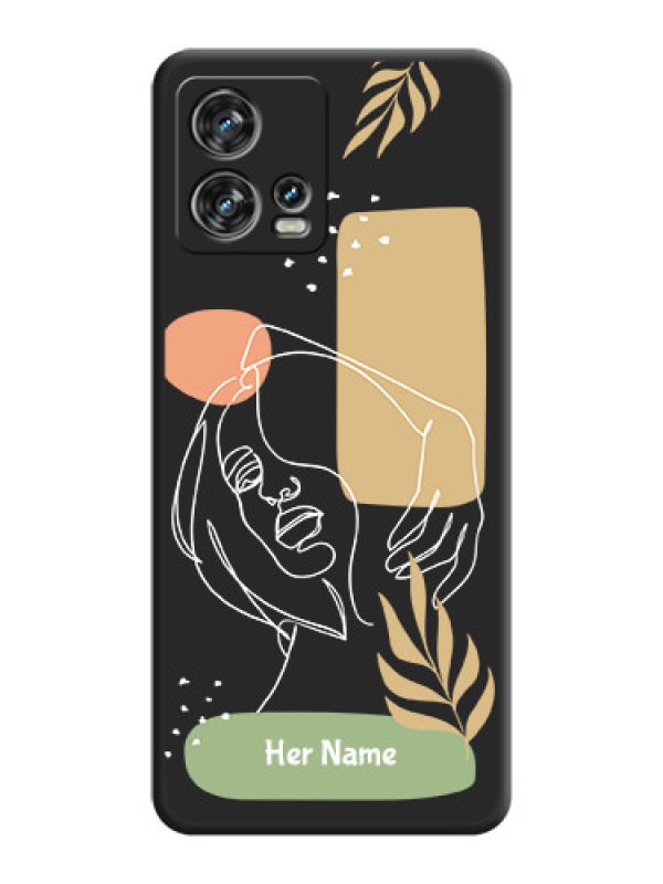 Custom Custom Text With Line Art Of Women & Leaves Design On Space Black Personalized Soft Matte Phone Covers -Motorola Edge 30 Fusion