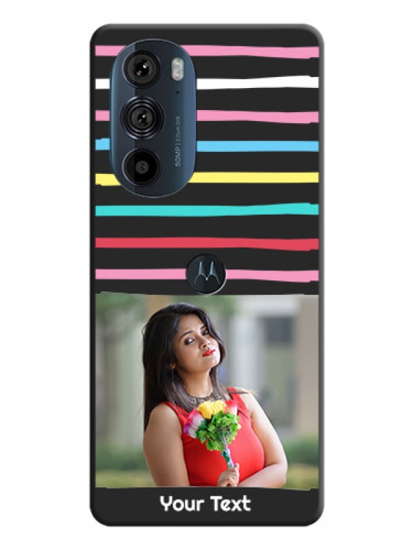 Custom Multicolor Lines with Image on Space Black Personalized Soft Matte Phone Covers - Edge 30 Pro