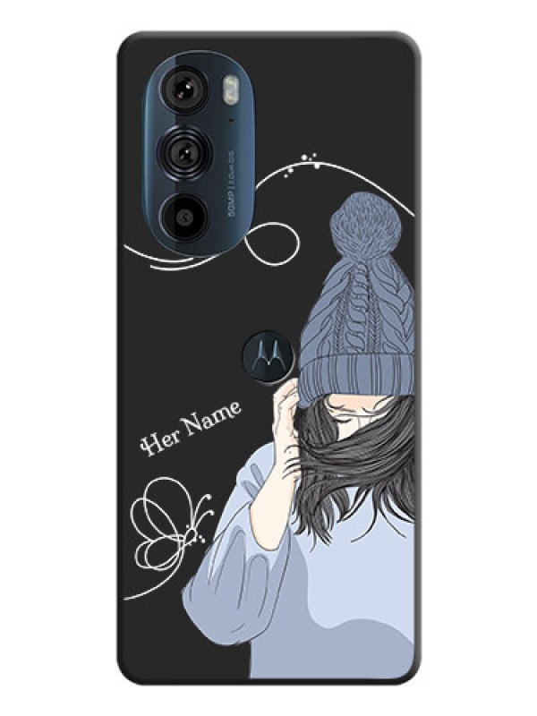 Custom Girl With Blue Winter Outfiit Custom Text Design On Space Black Personalized Soft Matte Phone Covers -Motorola Edge 30 Pro