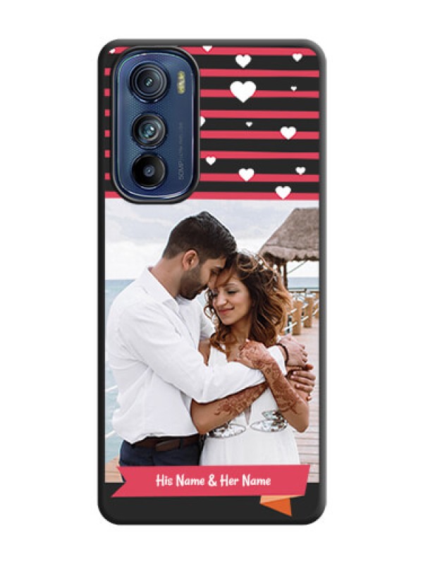Custom White Color Love Symbols with Pink Lines Pattern on Space Black Custom Soft Matte Phone Cases - Motorola Edge 30