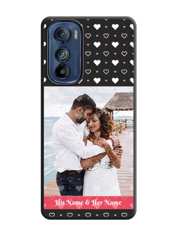 Custom White Color Love Symbols with Text Design on Photo on Space Black Soft Matte Phone Cover - Motorola Edge 30