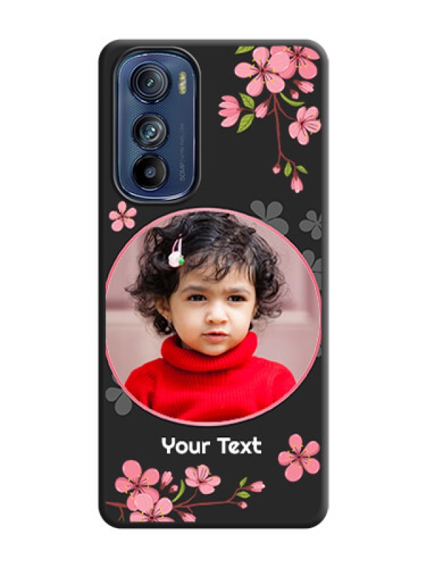 Custom Round Image with Pink Color Floral Design on Photo on Space Black Soft Matte Back Cover - Motorola Edge 30
