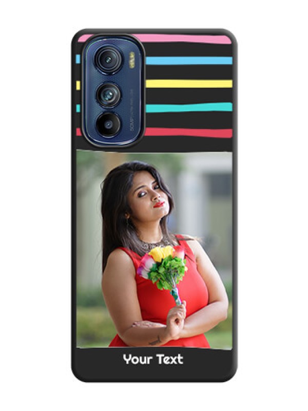 Custom Multicolor Lines with Image on Space Black Personalized Soft Matte Phone Covers - Motorola Edge 30