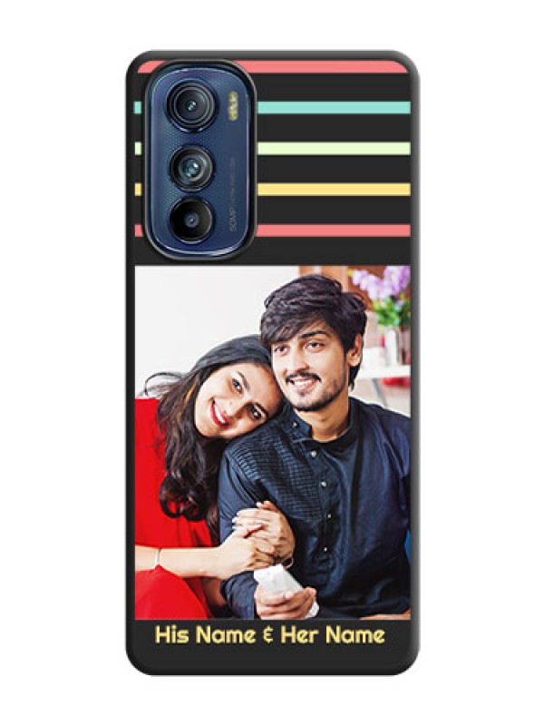 Custom Color Stripes with Photo and Text on Photo on Space Black Soft Matte Mobile Case - Motorola Edge 30
